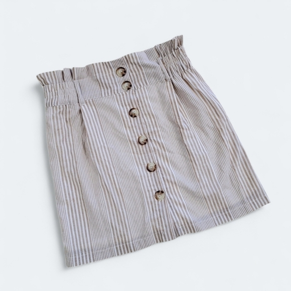 FAVLUX Dresses & Skirts - Favlux Stripes Cotton blend Paper bag Waist Skirt Size Large Button Front
